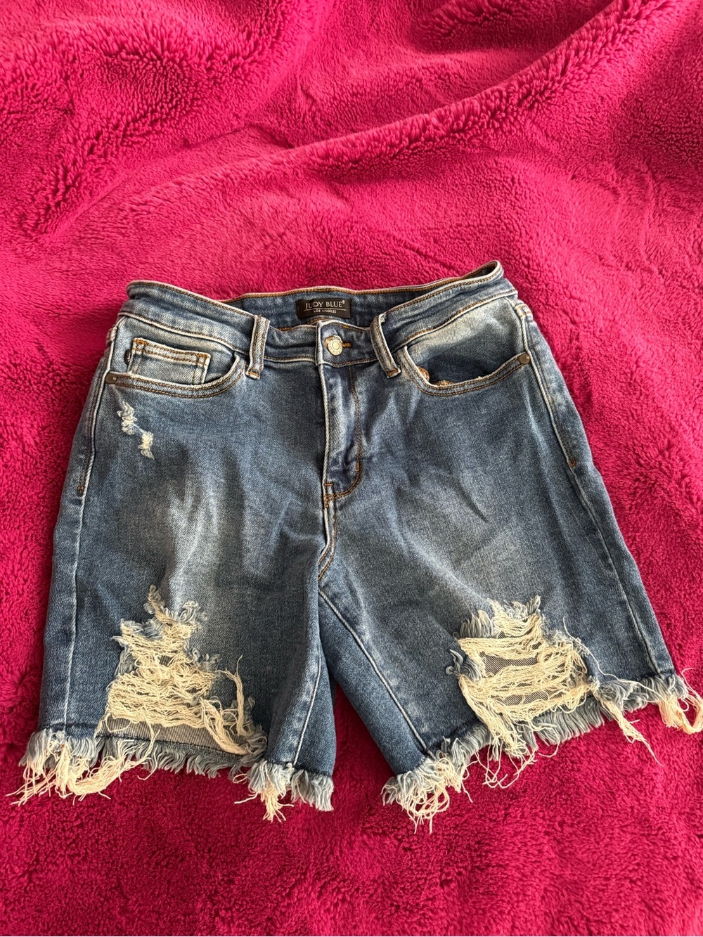 Judy Blue Distressed Mid-Blue Denim Women’s Shorts